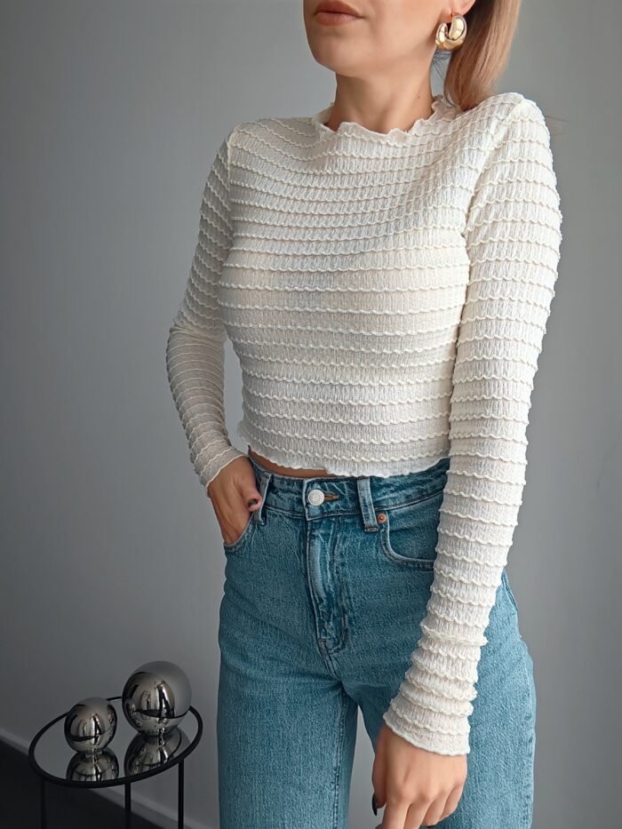 transparentný top, dlhý rukáv, smotanový top, crop top