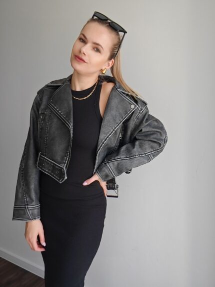 koženková bunda, antracitová, sivá, spraný efekt