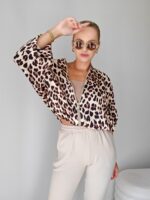 hodvábna bomber bunda béžová, leopard vzor