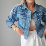 denim bunda s perlami
