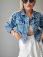 denim bunda s perlami