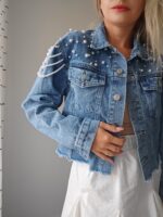 Denim bunda s perlami – Obrázok 5