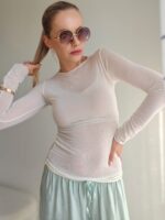 Top s podielom kašmíru - smotanová – Obrázok 3